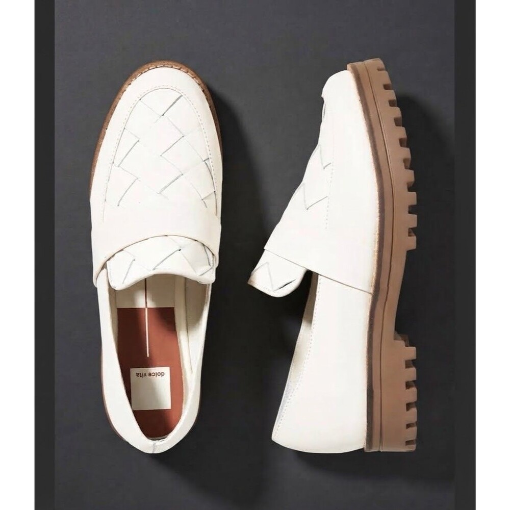 Dolce Vita Genuine Leather Woven Slip On Lug Sole Aubrey Loafers Ivory Size 9.5